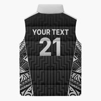 New Zealand Black Fern Custom Sleeveless Puffer Jacket Maori Tukutuku Black-white Motif - Polynesian Pride