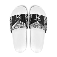 New Zealand Black Fern Custom Slide Sandals Maori Tukutuku Black-white Motif - Polynesian Pride