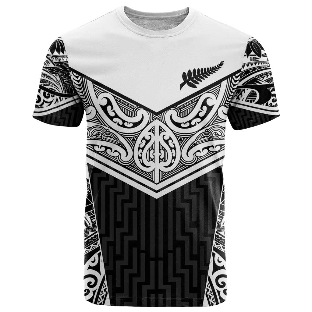 New Zealand Black Fern Custom T Shirt Maori Tukutuku Black-white Motif