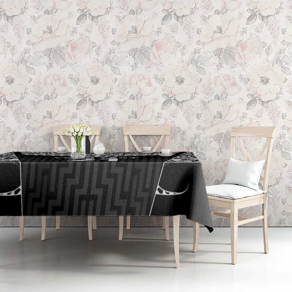 New Zealand Black Fern Custom Tablecloth Maori Tukutuku Black-white Motif LT9 - Polynesian Pride