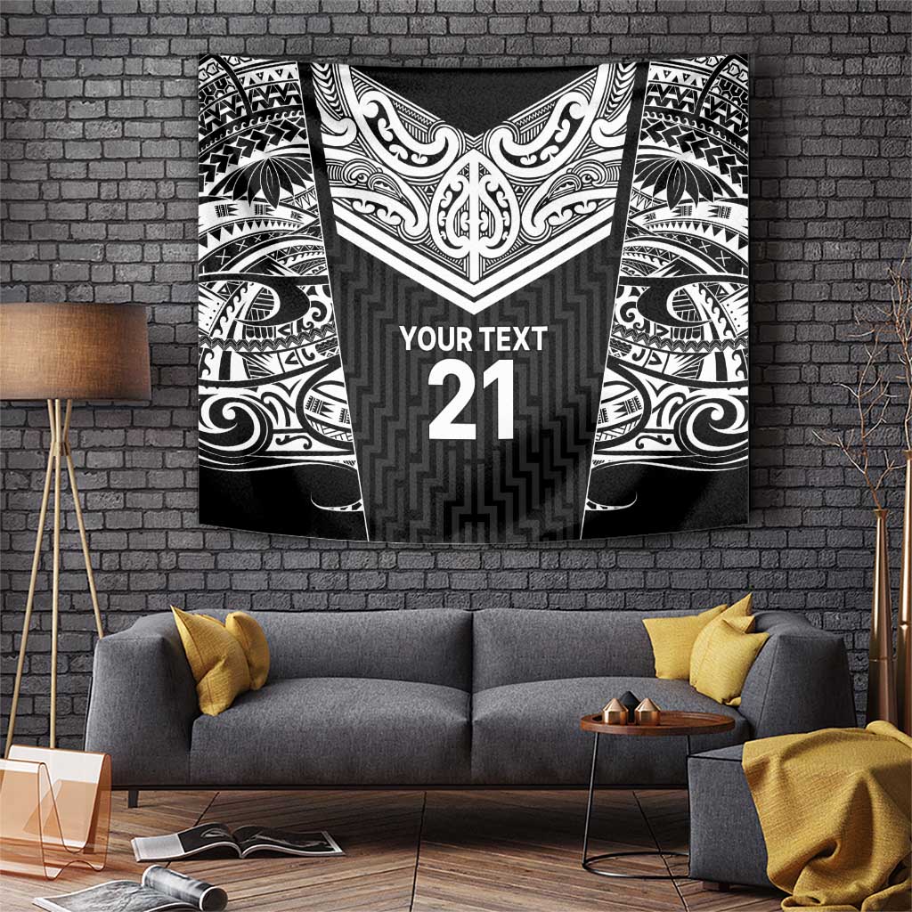 New Zealand Black Fern Custom Tapestry Maori Tukutuku Black-white Motif