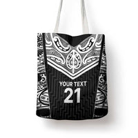 New Zealand Black Fern Custom Tote Bag Maori Tukutuku Black-white Motif - Polynesian Pride