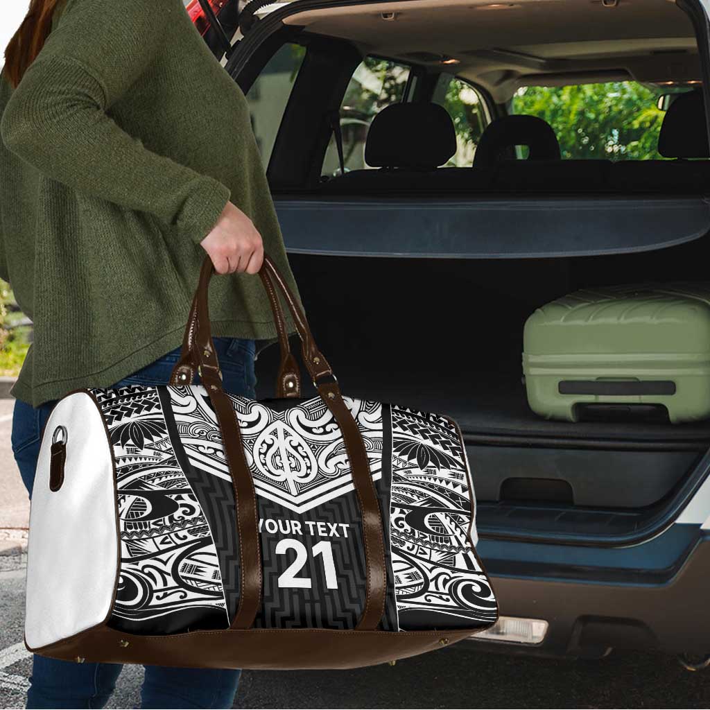 New Zealand Black Fern Custom Travel Bag Maori Tukutuku Black-white Motif - Polynesian Pride