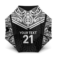 New Zealand Black Fern Custom Umbrella Maori Tukutuku Black-white Motif - Polynesian Pride