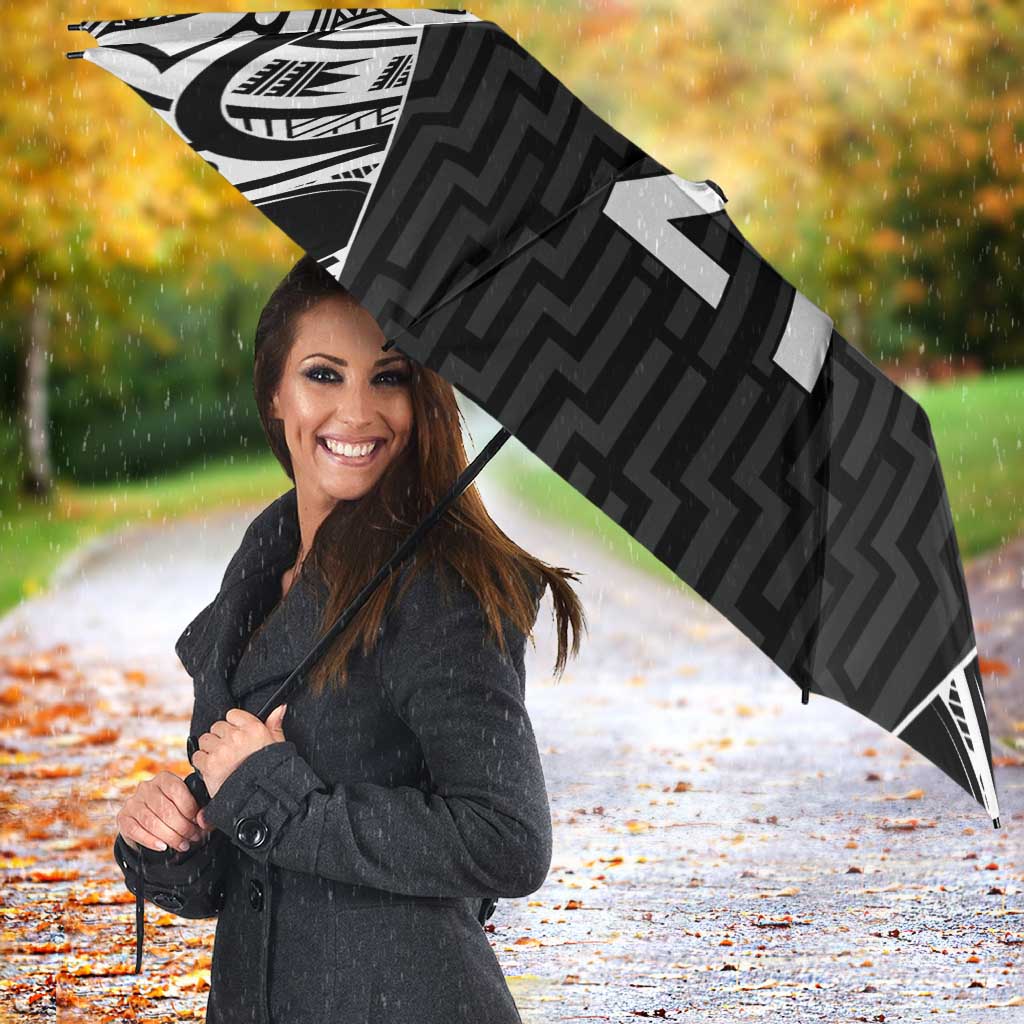 New Zealand Black Fern Custom Umbrella Maori Tukutuku Black-white Motif - Polynesian Pride