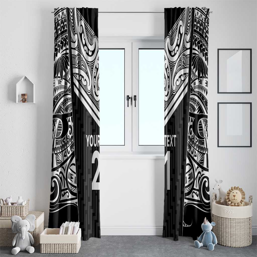 New Zealand Black Fern Custom Window Curtain Maori Tukutuku Black-white Motif
