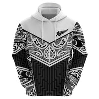 New Zealand Black Fern Custom Zip Hoodie Maori Tukutuku Black-white Motif
