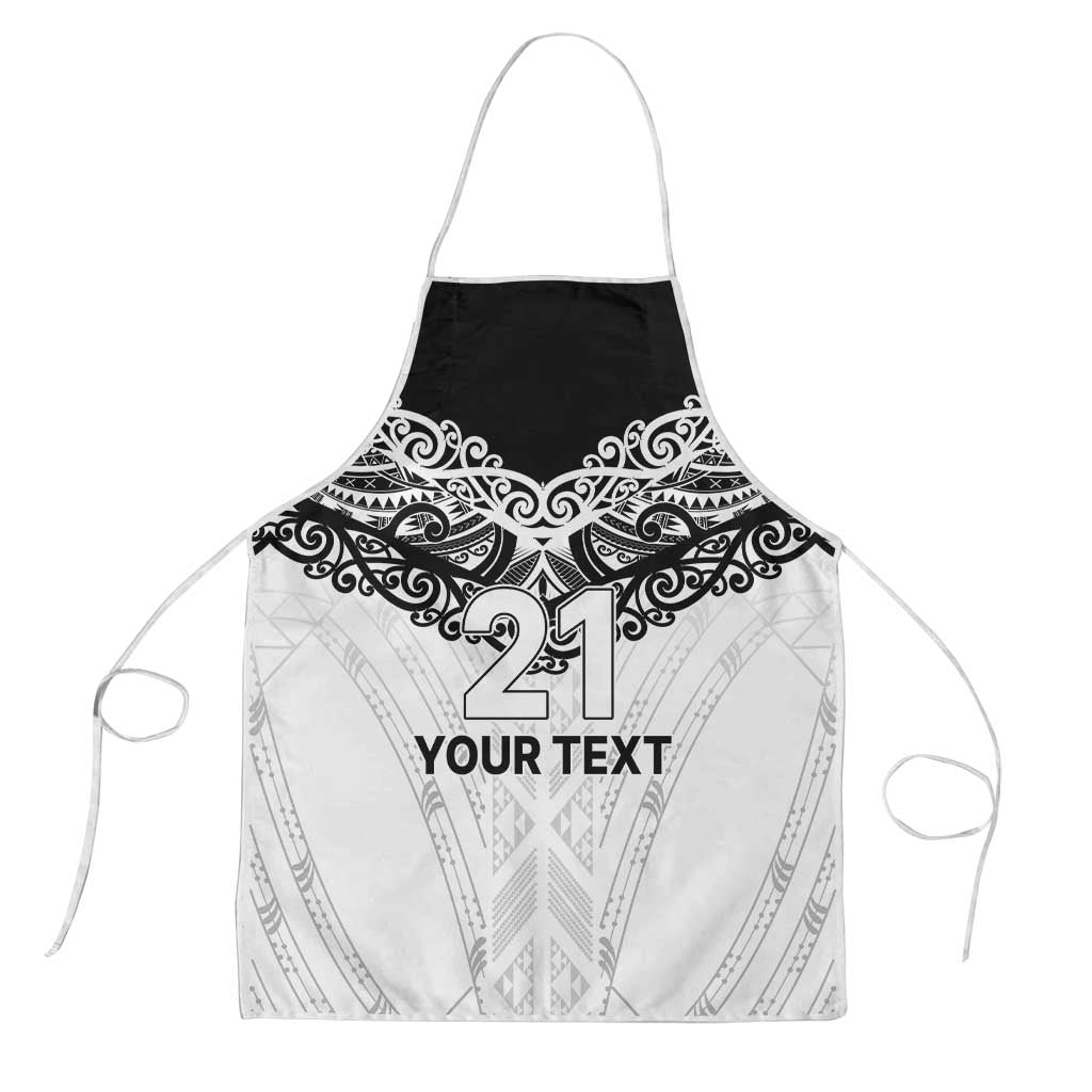 New Zealand Koru Fern Custom Apron Simple Taniko Motif LT9 White - Polynesian Pride