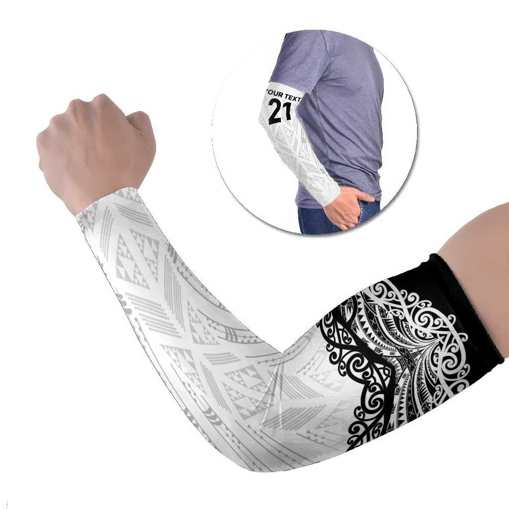 New Zealand Koru Fern Custom Arm Sleeves Simple Taniko Motif LT9 Set of 2 White - Polynesian Pride