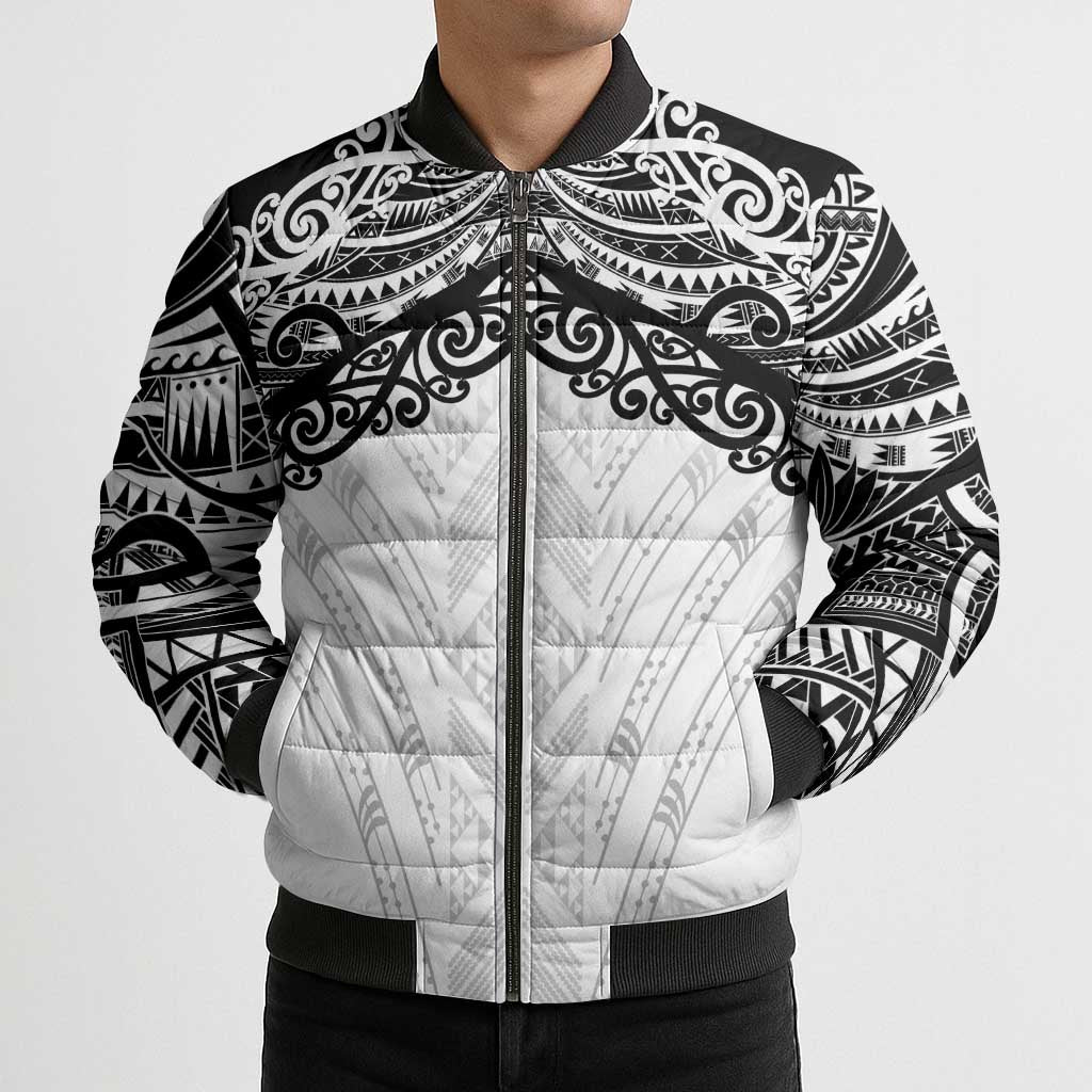 New Zealand Koru Fern Custom Bomber Puffer Jacket Simple Taniko Motif - Polynesian Pride