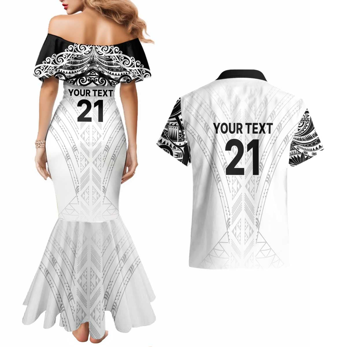 New Zealand Koru Fern Custom Couples Matching Mermaid Dress and Hawaiian Shirt Simple Taniko Motif