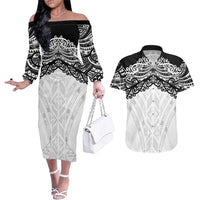 New Zealand Koru Fern Custom Couples Matching Off The Shoulder Long Sleeve Dress and Hawaiian Shirt Simple Taniko Motif