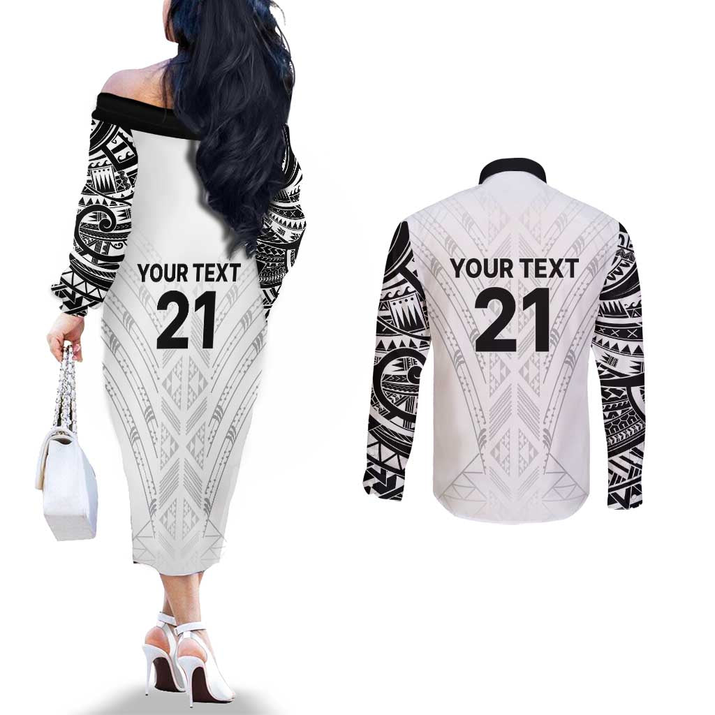 New Zealand Koru Fern Custom Couples Matching Off The Shoulder Long Sleeve Dress and Long Sleeve Button Shirt Simple Taniko Motif