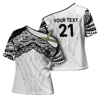 New Zealand Koru Fern Custom Cross Shoulder Shirt Simple Taniko Motif - Polynesian Pride