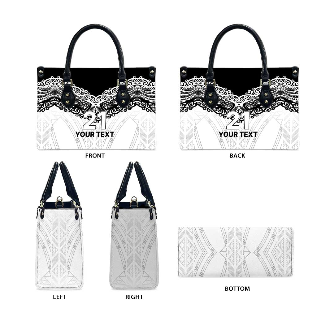 New Zealand Koru Fern Custom Leather Bag Simple Taniko Motif - Polynesian Pride