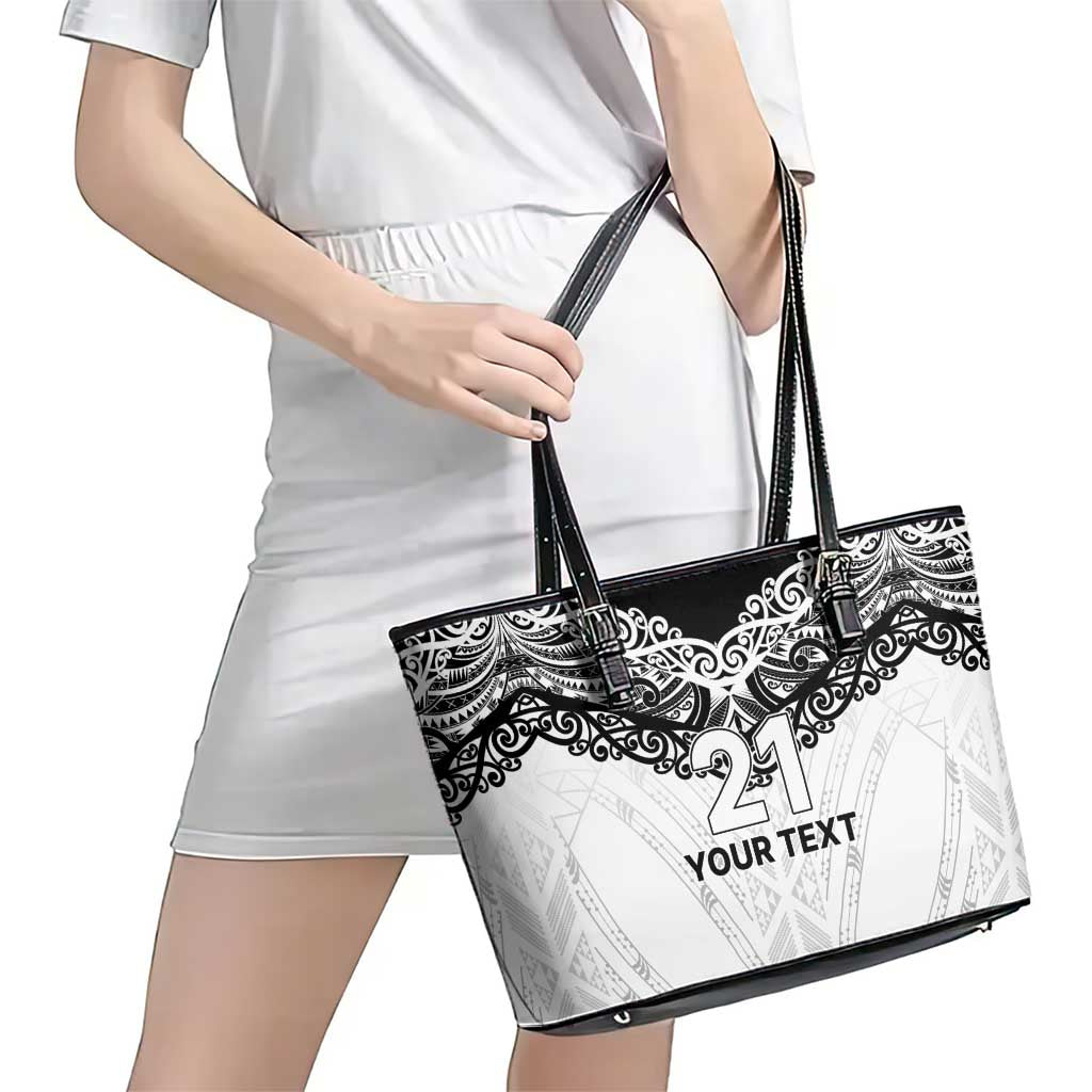 New Zealand Koru Fern Custom Leather Tote Bag Simple Taniko Motif LT9 - Polynesian Pride