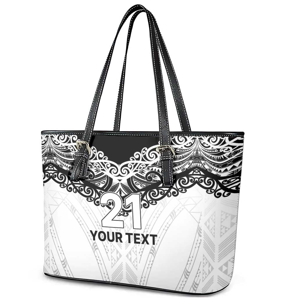 New Zealand Koru Fern Custom Leather Tote Bag Simple Taniko Motif LT9 - Polynesian Pride