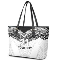 New Zealand Koru Fern Custom Leather Tote Bag Simple Taniko Motif LT9 - Polynesian Pride