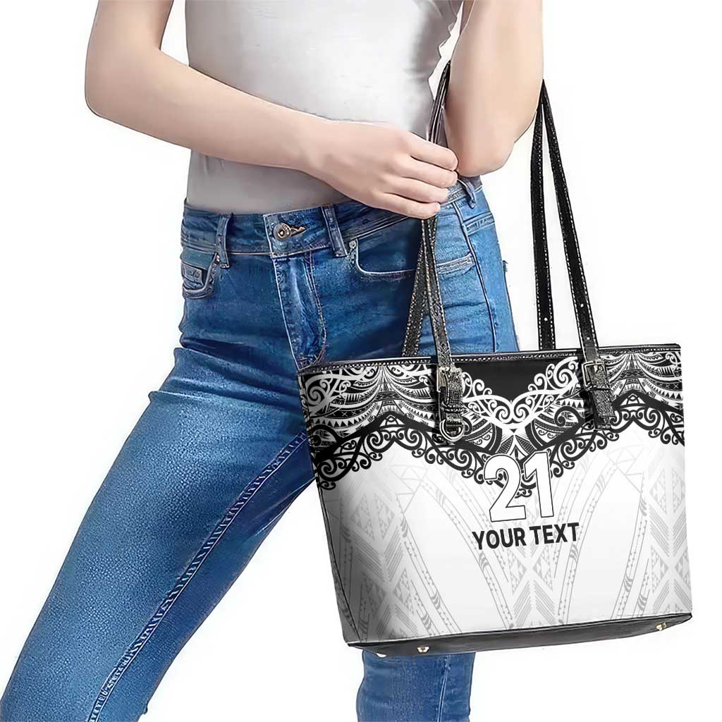 New Zealand Koru Fern Custom Leather Tote Bag Simple Taniko Motif LT9 - Polynesian Pride