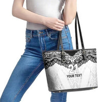 New Zealand Koru Fern Custom Leather Tote Bag Simple Taniko Motif LT9 - Polynesian Pride
