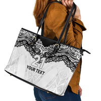 New Zealand Koru Fern Custom Leather Tote Bag Simple Taniko Motif LT9 - Polynesian Pride