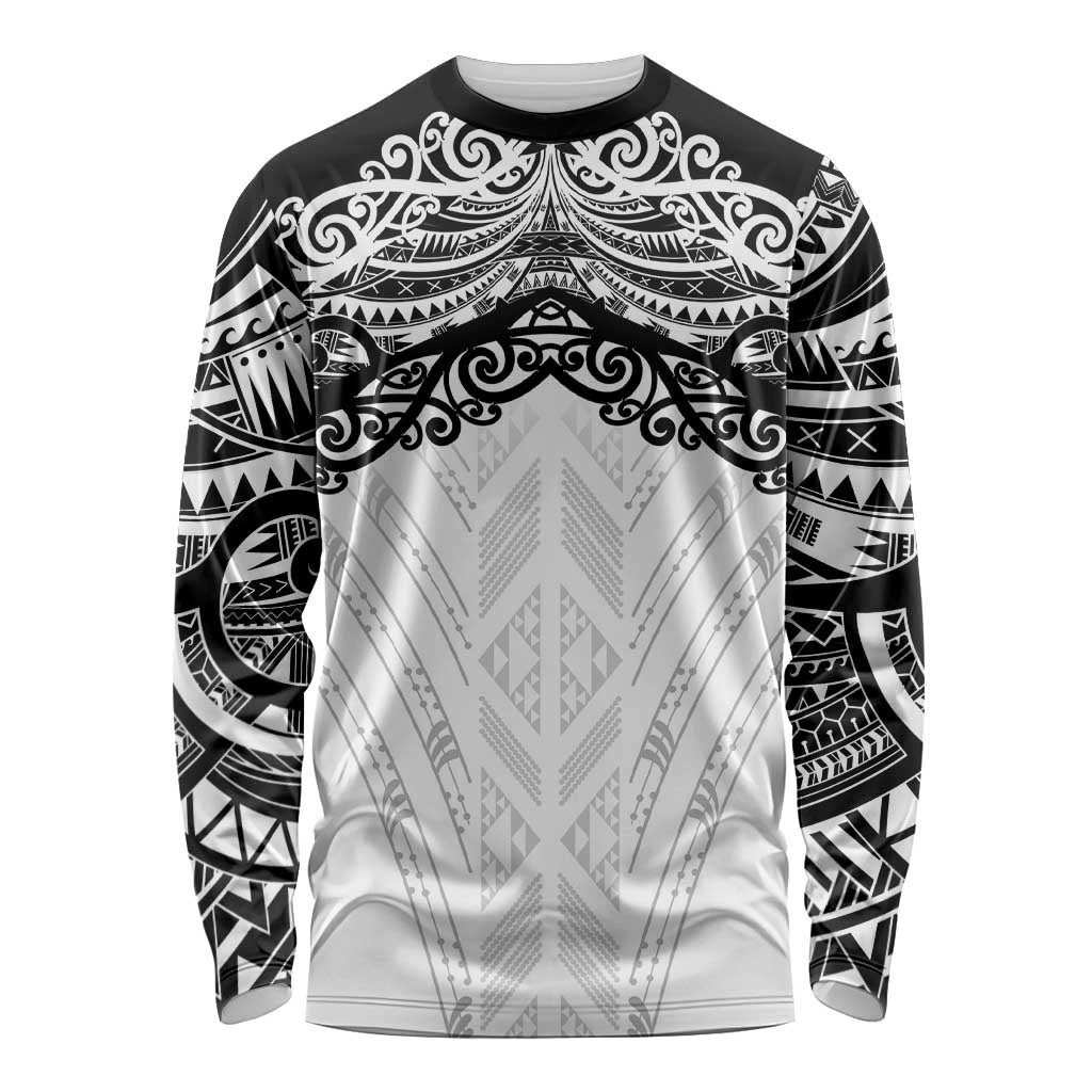 New Zealand Koru Fern Custom Long Sleeve Shirt Simple Taniko Motif LT9 Unisex White - Polynesian Pride