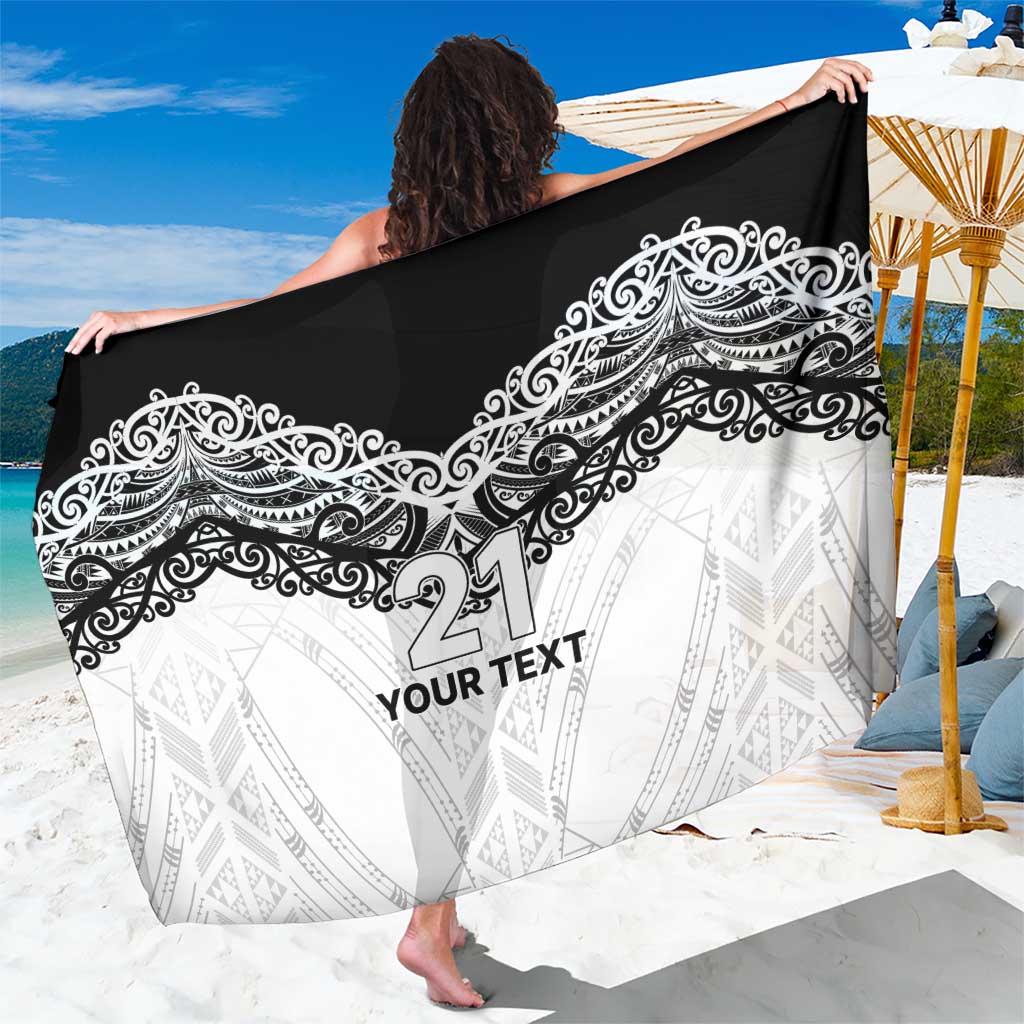 New Zealand Koru Fern Custom Sarong Simple Taniko Motif LT9 One Size 44 x 66 inches White - Polynesian Pride