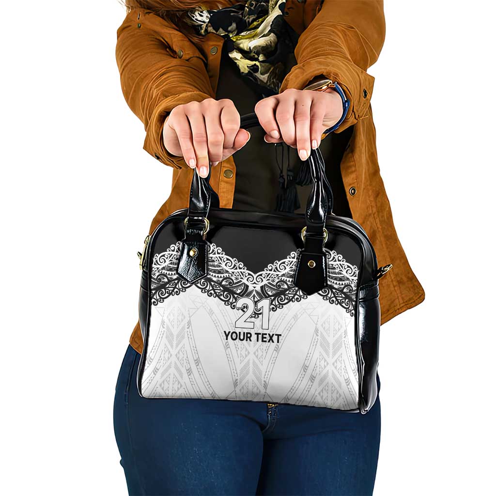 New Zealand Koru Fern Custom Shoulder Handbag Simple Taniko Motif LT9 One Size White - Polynesian Pride