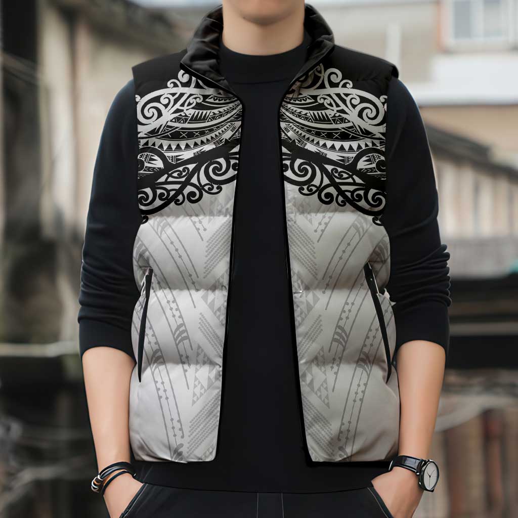New Zealand Koru Fern Custom Sleeveless Puffer Jacket Simple Taniko Motif - Polynesian Pride