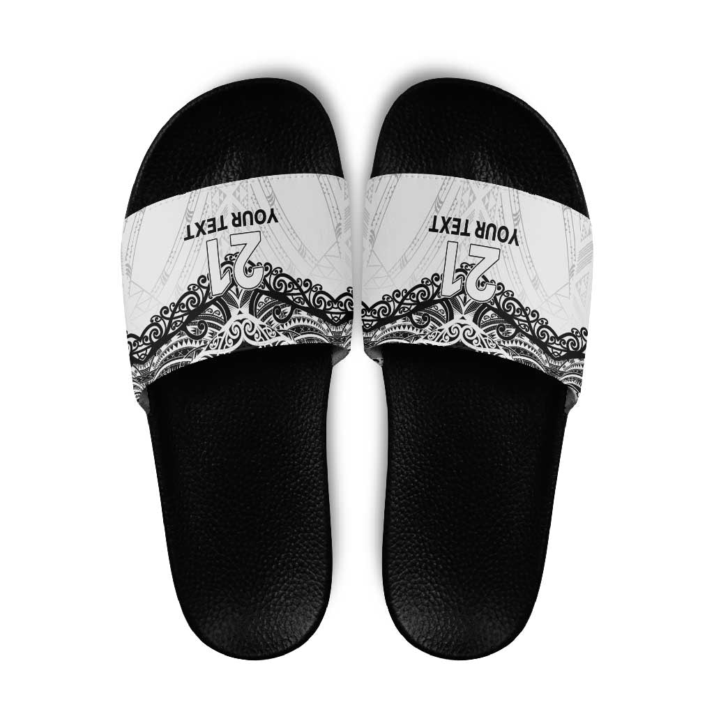 New Zealand Koru Fern Custom Slide Sandals Simple Taniko Motif LT9 White - Polynesian Pride
