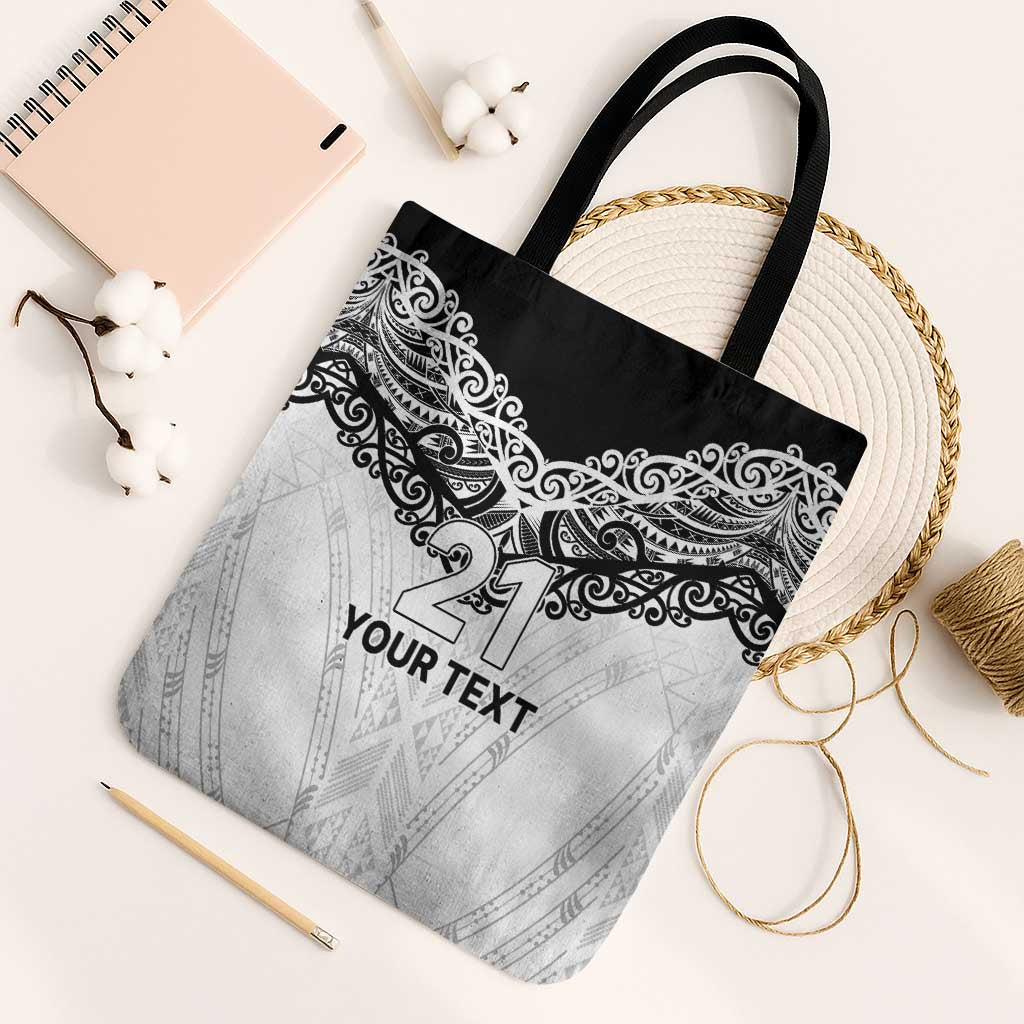 New Zealand Koru Fern Custom Tote Bag Simple Taniko Motif LT9 Black Strap One Size White - Polynesian Pride