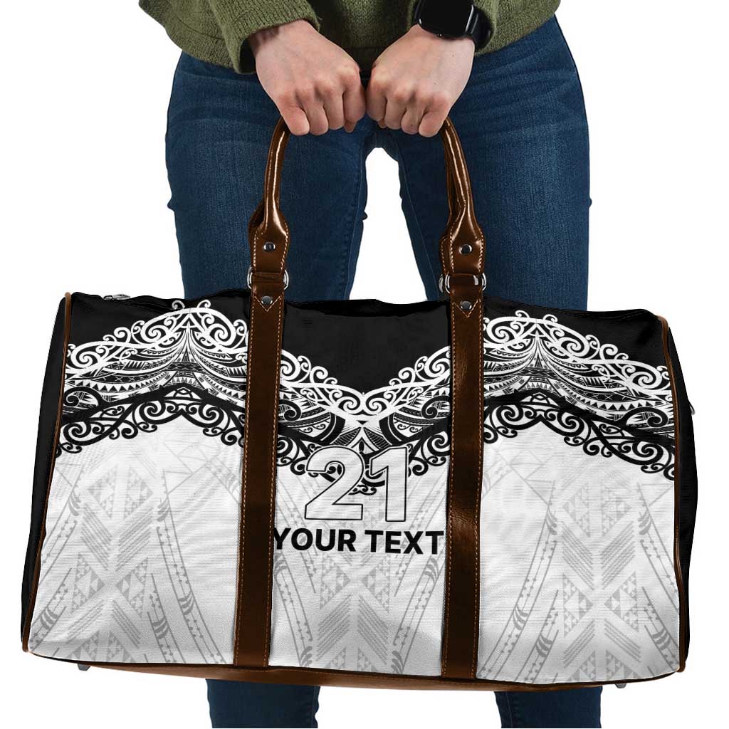 New Zealand Koru Fern Custom Travel Bag Simple Taniko Motif LT9 White - Polynesian Pride