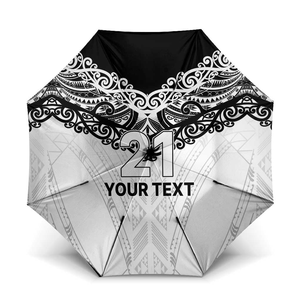 New Zealand Koru Fern Custom Umbrella Simple Taniko Motif LT9 One Size Folded 11.42 inch Opened Diameter 37.4 inch White - Polynesian Pride