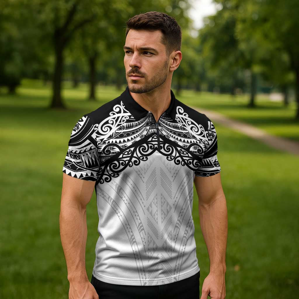 New Zealand Koru Fern Custom Zipper Polo Shirt Simple Taniko Motif - Polynesian Pride