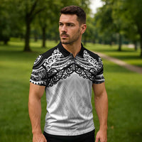 New Zealand Koru Fern Custom Zipper Polo Shirt Simple Taniko Motif - Polynesian Pride