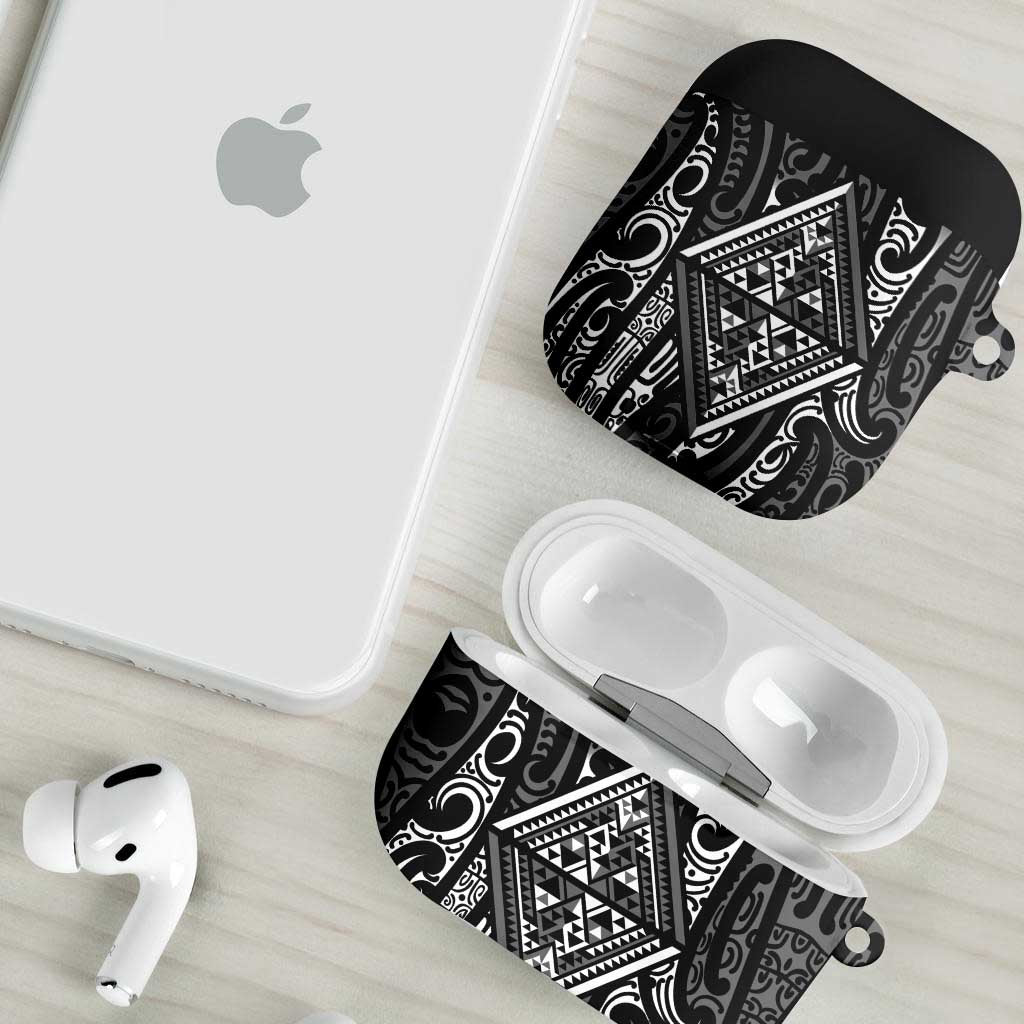 New Zealand Maori Taniko AirPods Case Black Kowhaiwhai Puhoro - Polynesian Pride