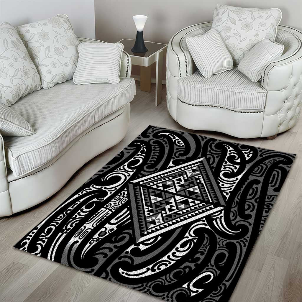 New Zealand Maori Taniko Area Rug Black Kowhaiwhai Puhoro