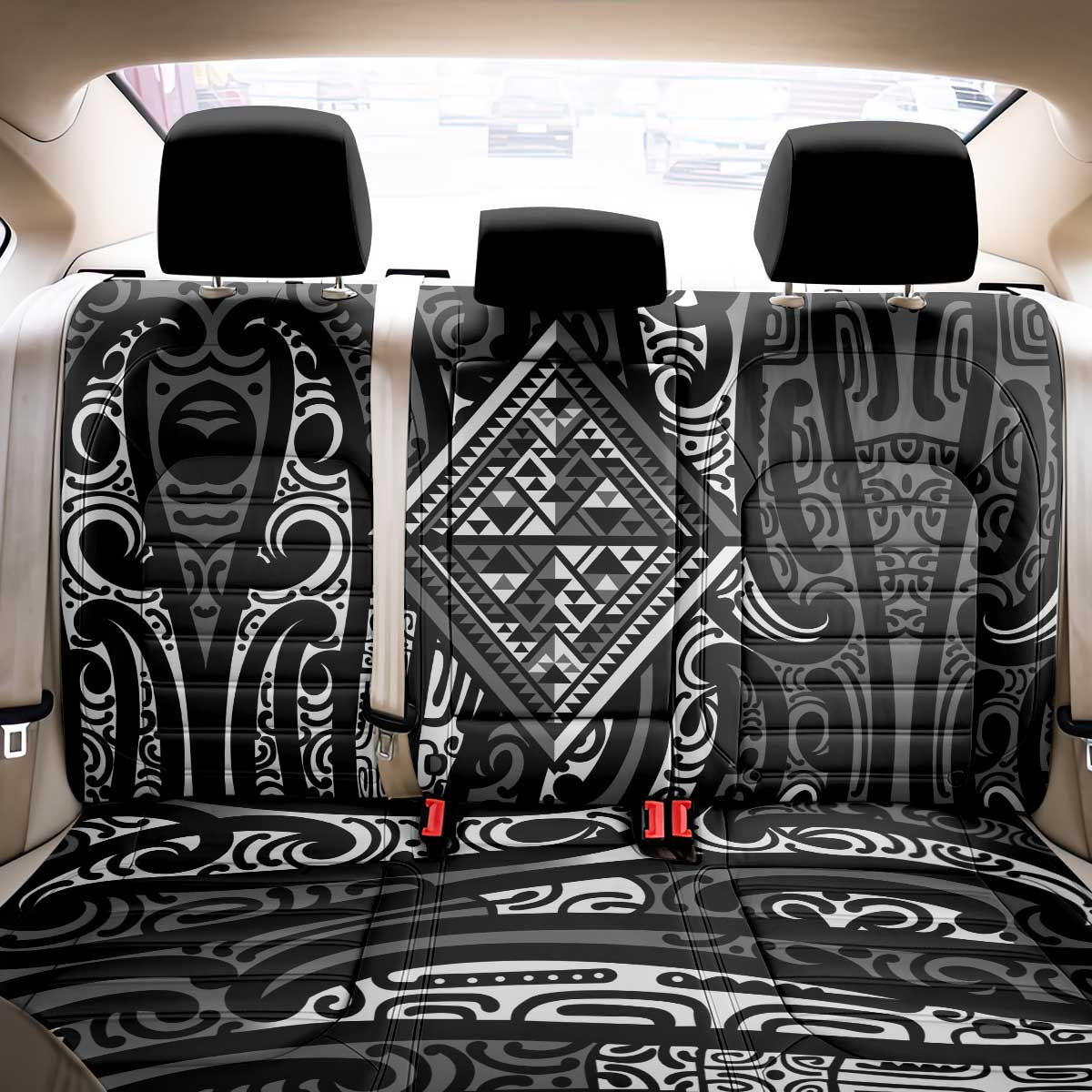 New Zealand Maori Taniko Back Car Seat Cover Black Kowhaiwhai Puhoro