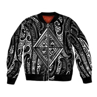 New Zealand Maori Taniko Bomber Jacket Black Kowhaiwhai Puhoro LT9 Unisex Black - Polynesian Pride