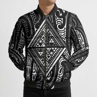 New Zealand Maori Taniko Bomber Puffer Jacket Black Kowhaiwhai Puhoro - Polynesian Pride