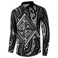 New Zealand Maori Taniko Button Sweatshirt Black Kowhaiwhai Puhoro LT9 - Polynesian Pride