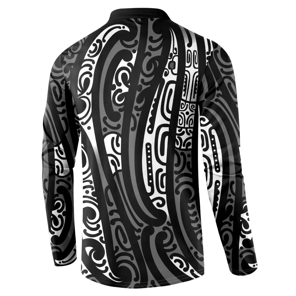 New Zealand Maori Taniko Button Sweatshirt Black Kowhaiwhai Puhoro LT9 - Polynesian Pride