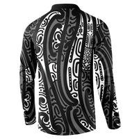 New Zealand Maori Taniko Button Sweatshirt Black Kowhaiwhai Puhoro LT9 - Polynesian Pride