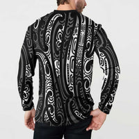 New Zealand Maori Taniko Button Sweatshirt Black Kowhaiwhai Puhoro LT9 - Polynesian Pride