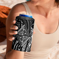 New Zealand Maori Taniko 4 in 1 Can Cooler Tumbler Black Kowhaiwhai Puhoro
