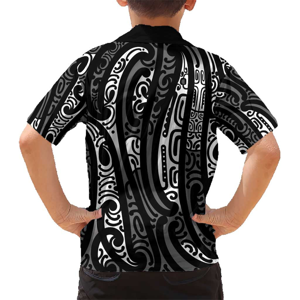 New Zealand Maori Taniko Family Matching Short Sleeve Bodycon Dress and Hawaiian Shirt Black Kowhaiwhai Puhoro