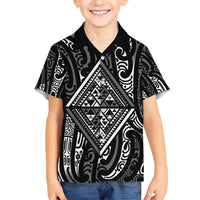 New Zealand Maori Taniko Family Matching Short Sleeve Bodycon Dress and Hawaiian Shirt Black Kowhaiwhai Puhoro