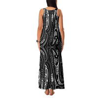 New Zealand Maori Taniko Family Matching Tank Maxi Dress and Hawaiian Shirt Black Kowhaiwhai Puhoro