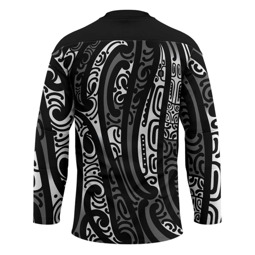 New Zealand Maori Taniko Hockey Jersey Black Kowhaiwhai Puhoro - Polynesian Pride