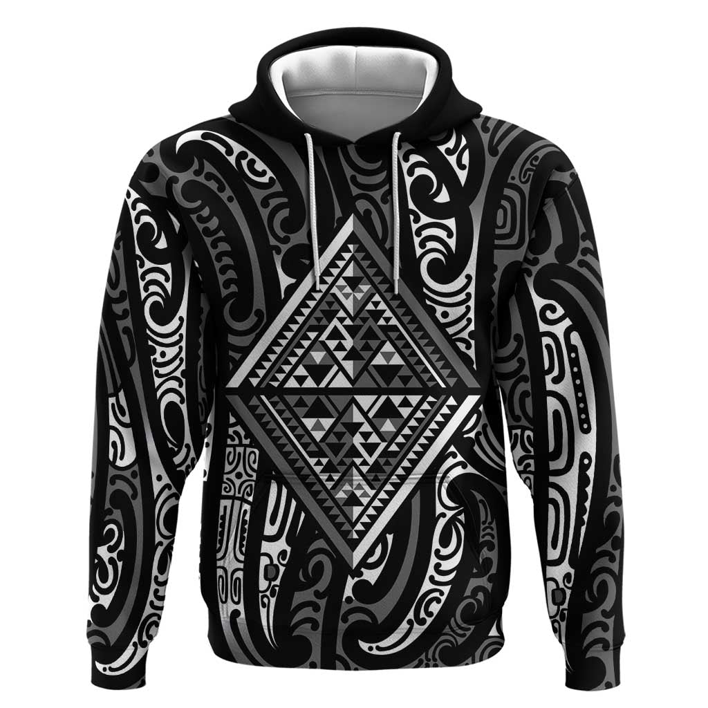 New Zealand Maori Taniko Hoodie Black Kowhaiwhai Puhoro